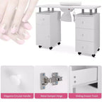 Tavolo da manicure/unghie da 42.5 pollici in MDF bianco con 3 cassetti e vano portaoggetti, ante e aspiratore elettrico
