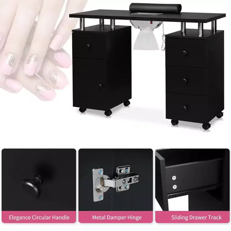 Tavolo da manicure/unghie da 42.5 pollici in MDF bianco con 3 cassetti e vano portaoggetti, ante e aspiratore elettrico
