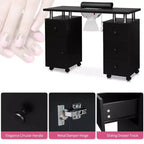 Tavolo da manicure/unghie da 42.5 pollici in MDF bianco con 3 cassetti e vano portaoggetti, ante e aspiratore elettrico