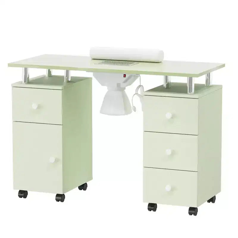 Tavolo da manicure/unghie da 42.5 pollici in MDF bianco con 3 cassetti e vano portaoggetti, ante e aspiratore elettrico