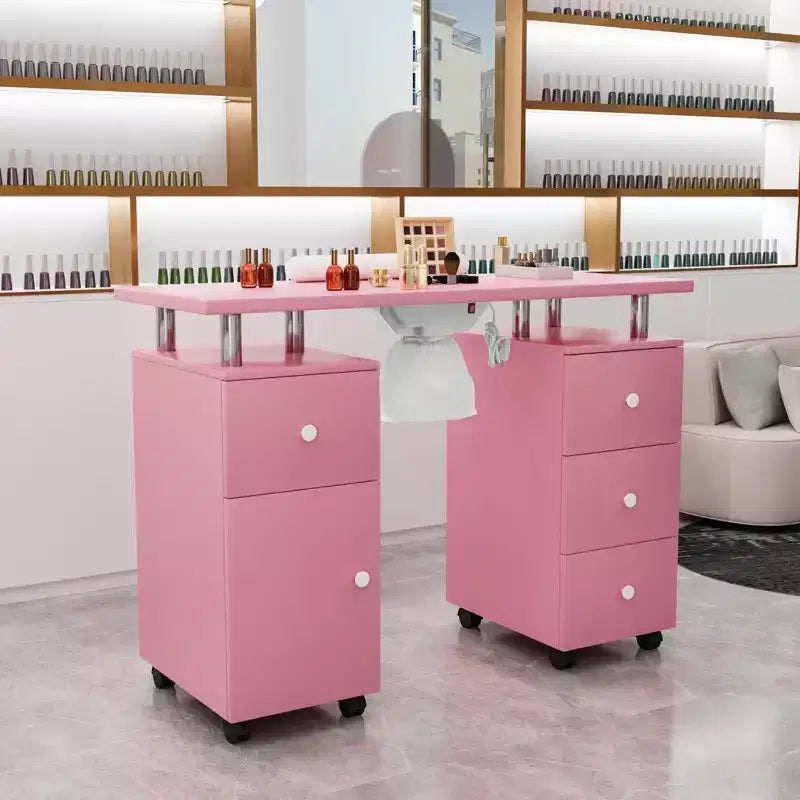 Tavolo da manicure/unghie da 42.5 pollici in MDF bianco con 3 cassetti e vano portaoggetti, ante e aspiratore elettrico