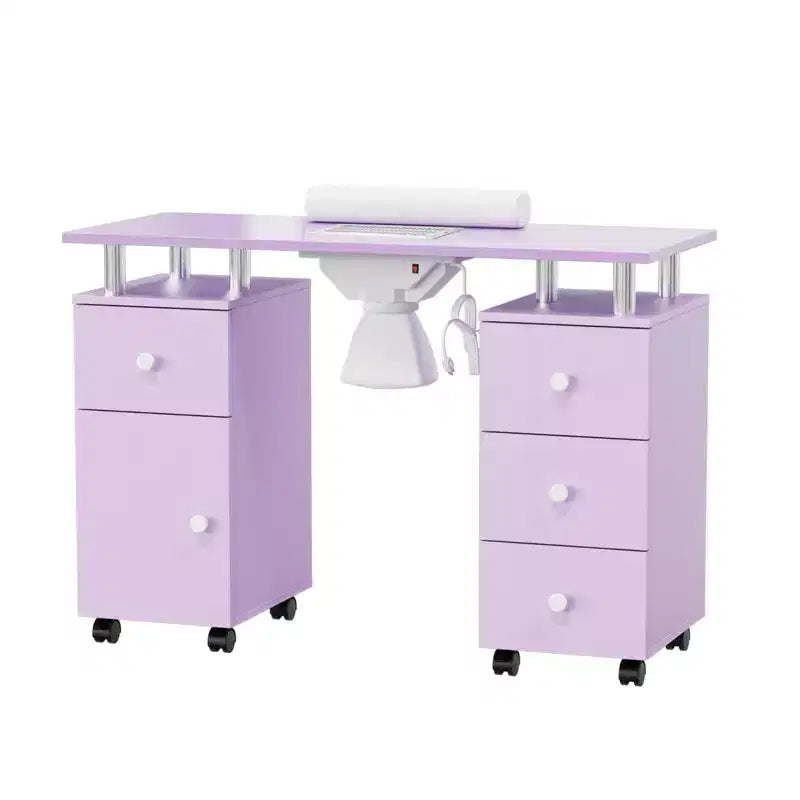 Tavolo da manicure/unghie da 42.5 pollici in MDF bianco con 3 cassetti e vano portaoggetti, ante e aspiratore elettrico