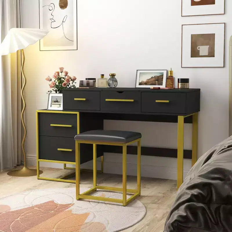 Toeletta da Trucco con Specchio, Mobile Contenitore Moderno con 4 Cassetti, Cassettiera in Legno con Comodino per Camera da Letto