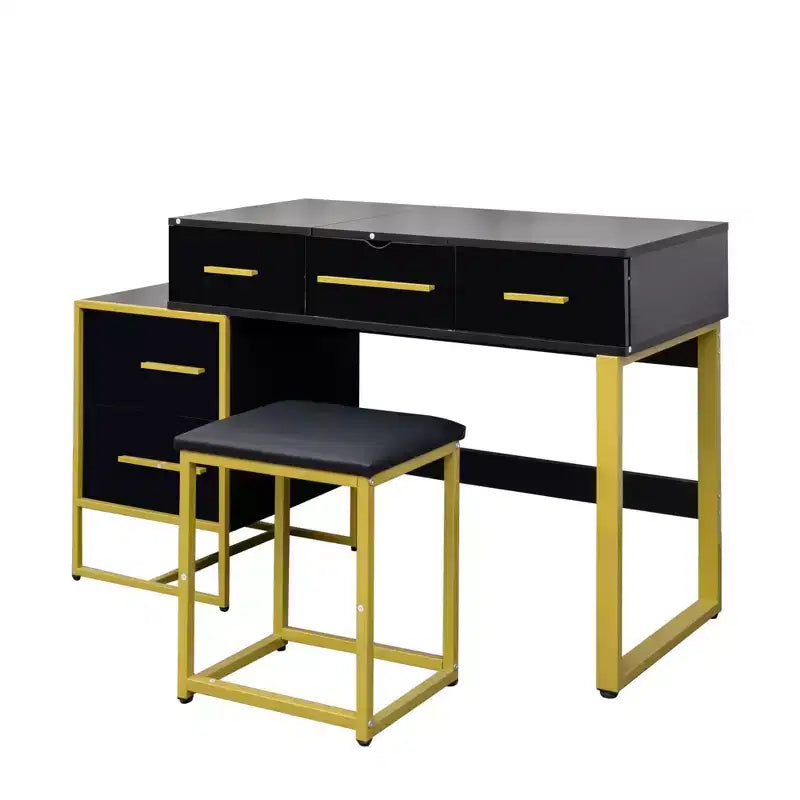 Toeletta da Trucco con Specchio, Mobile Contenitore Moderno con 4 Cassetti, Cassettiera in Legno con Comodino per Camera da Letto