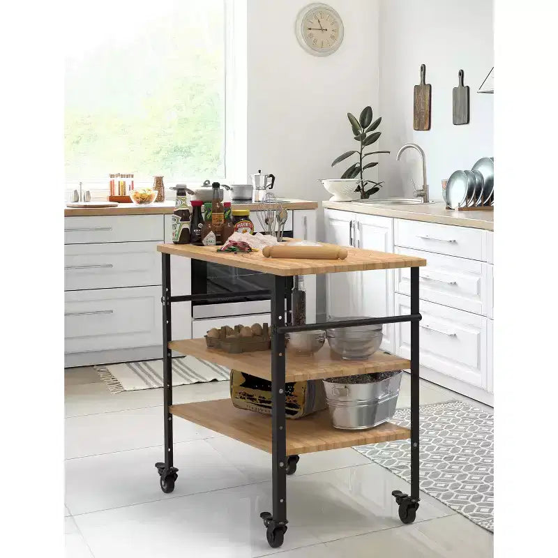 Carrello da cucina in bambù, carrello portaoggetti a 3 ripiani, carrello multiuso mobile con ruote universali silenziose, adatto per cucine domestiche