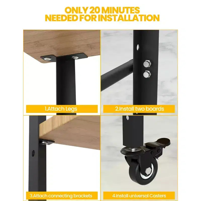 Carrello da cucina in bambù, carrello portaoggetti a 3 ripiani, carrello multiuso mobile con ruote universali silenziose, adatto per cucine domestiche