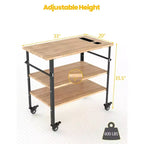 Carrello da cucina in bambù, carrello portaoggetti a 3 ripiani, carrello multiuso mobile con ruote universali silenziose, adatto per cucine domestiche