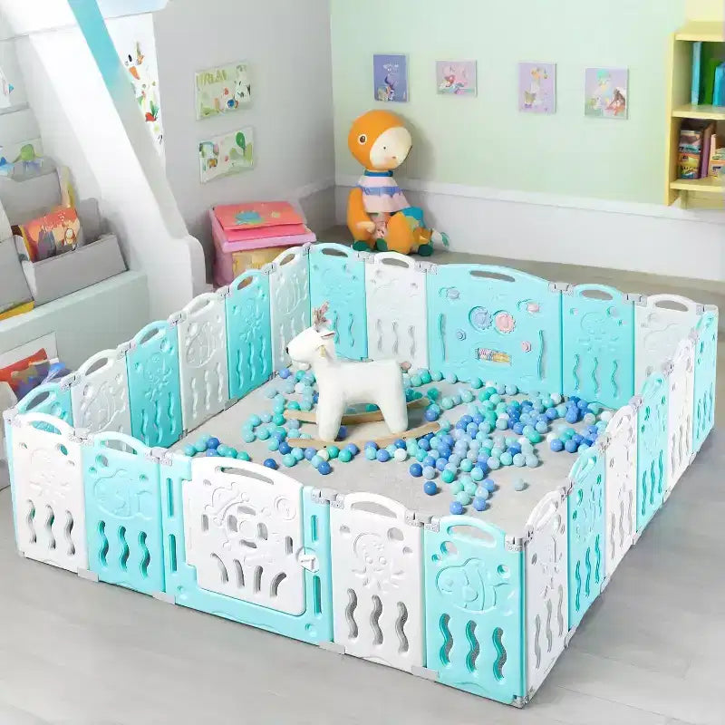 Box per Bambini, Recinto Pieghevole Portatile Migliorato per Neonati con Pannello Gioco e Cancello di Sicurezza
