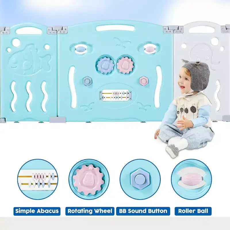 Box per Bambini, Recinto Pieghevole Portatile Migliorato per Neonati con Pannello Gioco e Cancello di Sicurezza