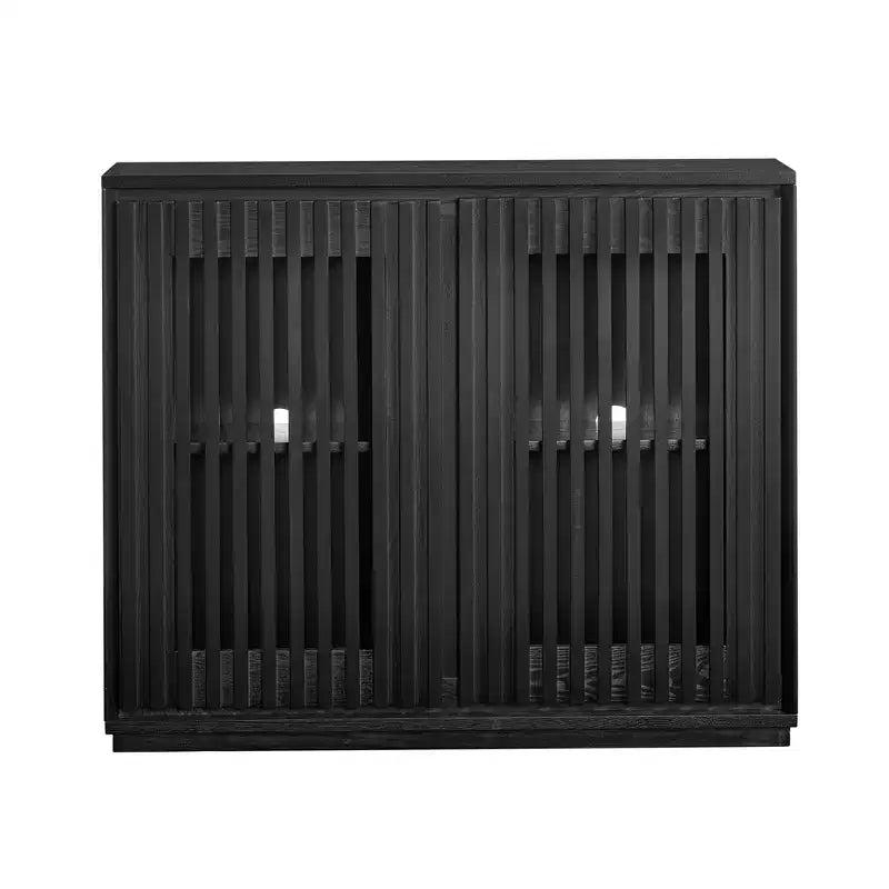 Mobile credenza scavato scanalato di metà secolo con 2 fori per prese per ingresso, corridoio, nero