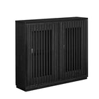 Mobile credenza scavato scanalato di metà secolo con 2 fori per prese per ingresso, corridoio, nero