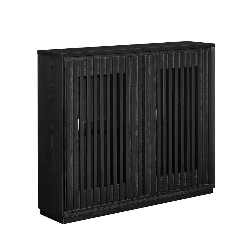 Mobile credenza scavato scanalato di metà secolo con 2 fori per prese per ingresso, corridoio, nero