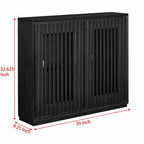 Mobile credenza scavato scanalato di metà secolo con 2 fori per prese per ingresso, corridoio, nero