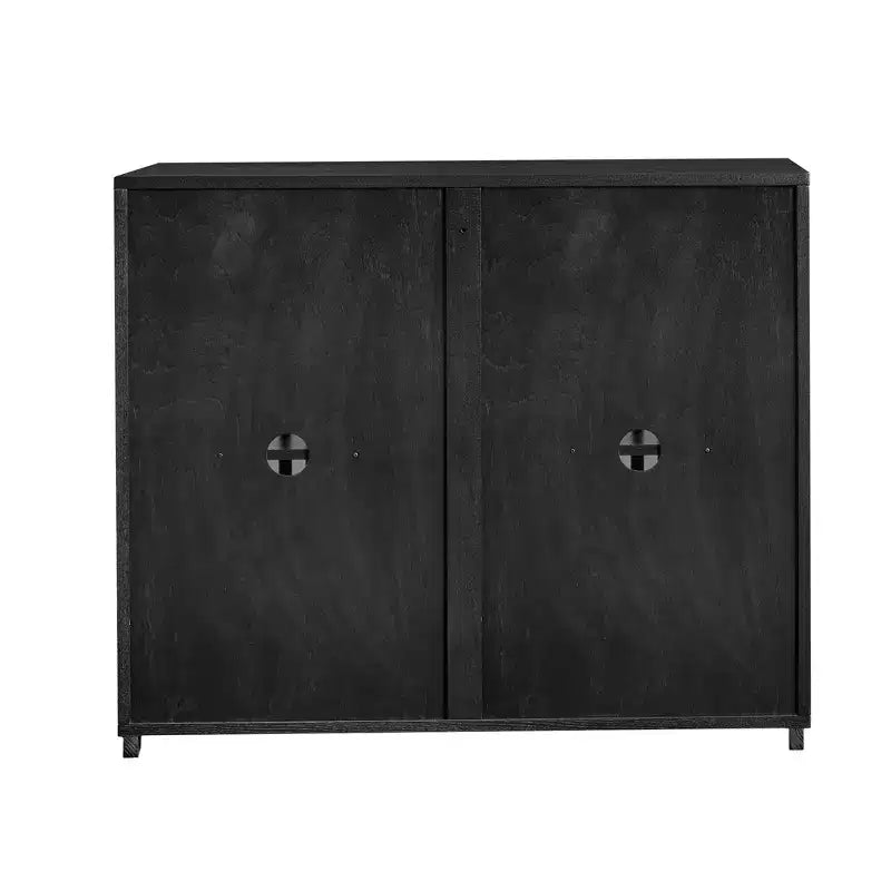 Mobile credenza scavato scanalato di metà secolo con 2 fori per prese per ingresso, corridoio, nero