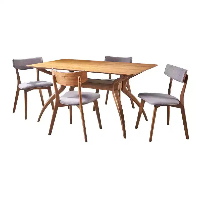 Set da pranzo Megann Mid-Century moderno in legno con 5 pezzi imbottiti in tessuto