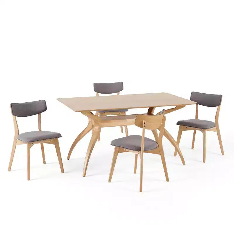 Set da pranzo Megann Mid-Century moderno in legno con 5 pezzi imbottiti in tessuto