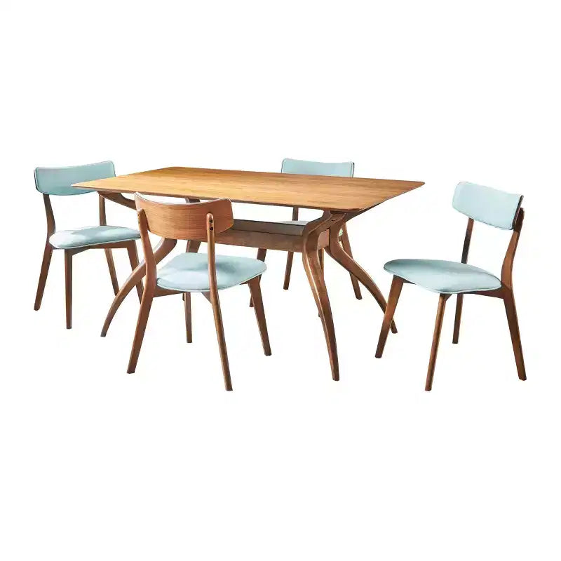 Set da pranzo Megann Mid-Century moderno in legno con 5 pezzi imbottiti in tessuto