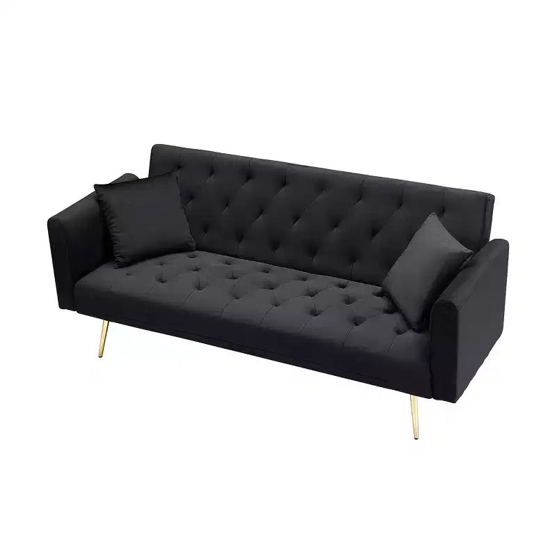 Divanetto due Posti Vintage in Velluto, Comodo per Soggiorno Camera da Letto, Nero