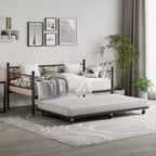 Twin Daybed with Trundle, Metal Trundle Bed, Sofa Bed Frame, Heavy Duty Metal Slats, for Living Room, Bedroom, Guest Room, Space Saving