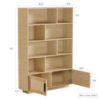 Libreria alta a 5 ripiani con mensole espositive, libreria classica in rattan con contenitore, libreria a 5 ripiani con struttura in metallo