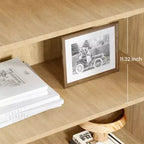 Libreria alta a 5 ripiani con mensole espositive, libreria classica in rattan con contenitore, libreria a 5 ripiani con struttura in metallo
