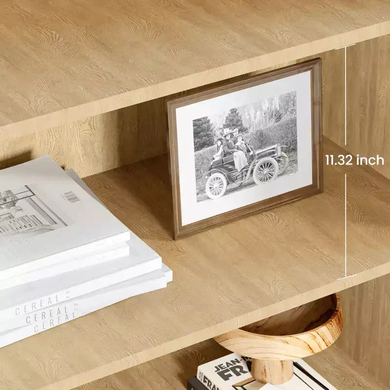 Libreria alta a 5 ripiani con mensole espositive, libreria classica in rattan con contenitore, libreria a 5 ripiani con struttura in metallo