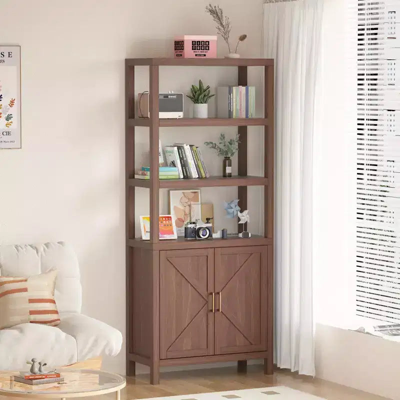 Libreria a scaffale, Libreria a 5 ripiani in legno con ante, Libreria alta 180 cm con ripiani regolabili, Scaffali per libri e archivio