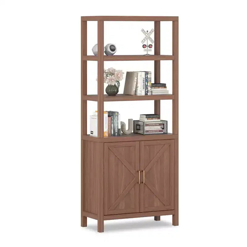Libreria a scaffale, Libreria a 5 ripiani in legno con ante, Libreria alta 180 cm con ripiani regolabili, Scaffali per libri e archivio