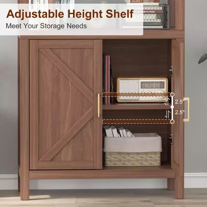 Libreria a scaffale, Libreria a 5 ripiani in legno con ante, Libreria alta 180 cm con ripiani regolabili, Scaffali per libri e archivio
