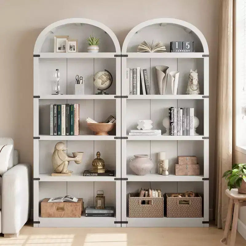 71.65 Libreria con ante, Libreria ad arco, Libreria alta, Mobiletto rustico con ripiani, Scaffali in legno per ufficio domestico, soggiorno