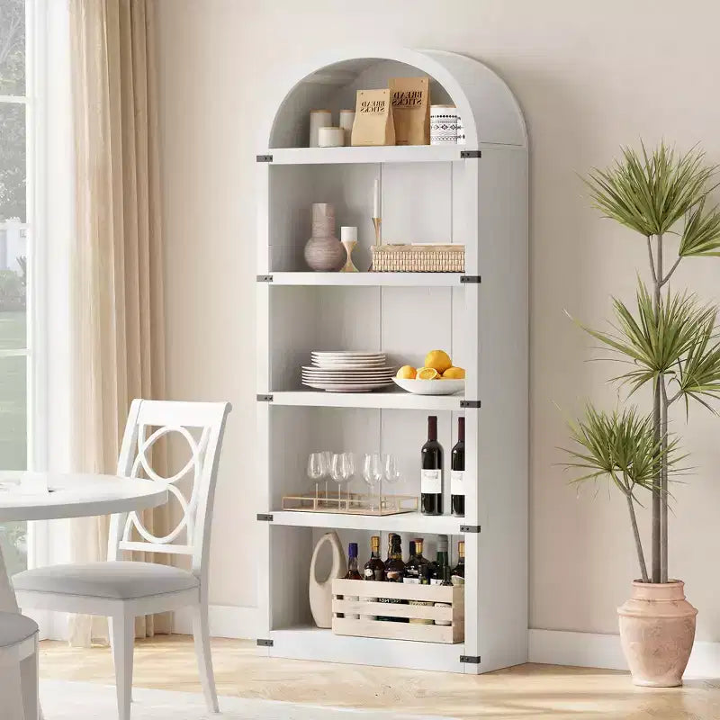 71.65 Libreria con ante, Libreria ad arco, Libreria alta, Mobiletto rustico con ripiani, Scaffali in legno per ufficio domestico, soggiorno