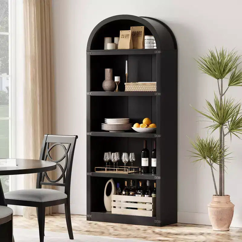 71.65 Libreria con ante, Libreria ad arco, Libreria alta, Mobiletto rustico con ripiani, Scaffali in legno per ufficio domestico, soggiorno
