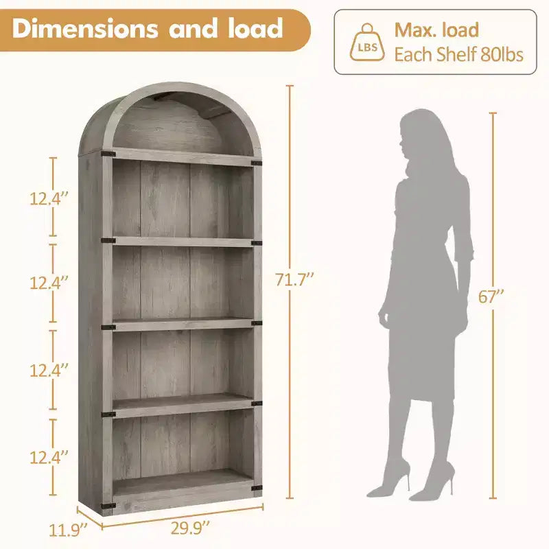 71.65 Libreria con ante, Libreria ad arco, Libreria alta, Mobiletto rustico con ripiani, Scaffali in legno per ufficio domestico, soggiorno