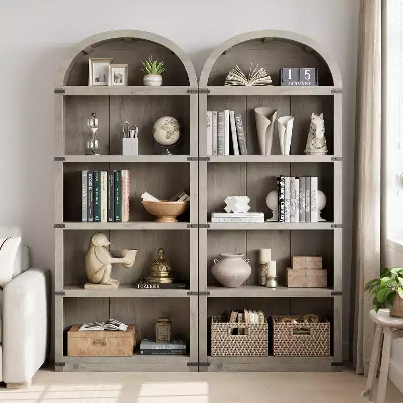 71.65 Libreria con ante, Libreria ad arco, Libreria alta, Mobiletto rustico con ripiani, Scaffali in legno per ufficio domestico, soggiorno