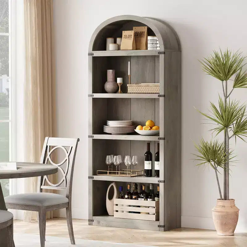 71.65 Libreria con ante, Libreria ad arco, Libreria alta, Mobiletto rustico con ripiani, Scaffali in legno per ufficio domestico, soggiorno