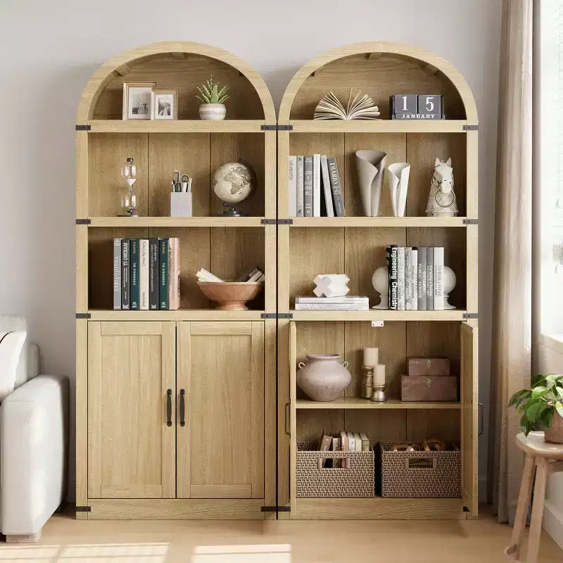 71.65 Libreria con ante, Libreria ad arco, Libreria alta, Mobiletto rustico con ripiani, Scaffali in legno per ufficio domestico, soggiorno