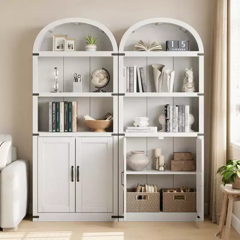 71.65 Libreria con ante, Libreria ad arco, Libreria alta, Mobiletto rustico con ripiani, Scaffali in legno per ufficio domestico, soggiorno