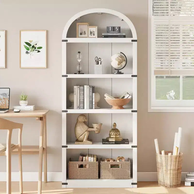 71.65 Libreria con ante, Libreria ad arco, Libreria alta, Mobiletto rustico con ripiani, Scaffali in legno per ufficio domestico, soggiorno