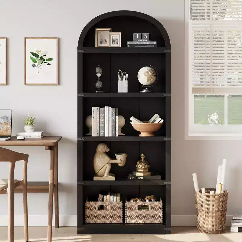 71.65 Libreria con ante, Libreria ad arco, Libreria alta, Mobiletto rustico con ripiani, Scaffali in legno per ufficio domestico, soggiorno