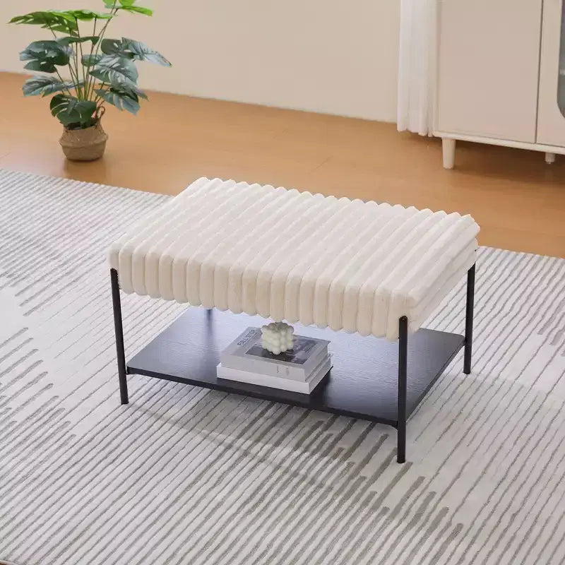 Pouf imbottito da 30,7W, panca da letto per il fondo del letto, panca sgabello poggiapiedi con ripiano portaoggetti aperto per corridoio, soggiorno, camera da letto