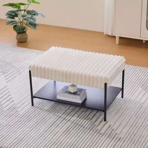 Pouf imbottito da 30,7W, panca da letto per il fondo del letto, panca sgabello poggiapiedi con ripiano portaoggetti aperto per corridoio, soggiorno, camera da letto