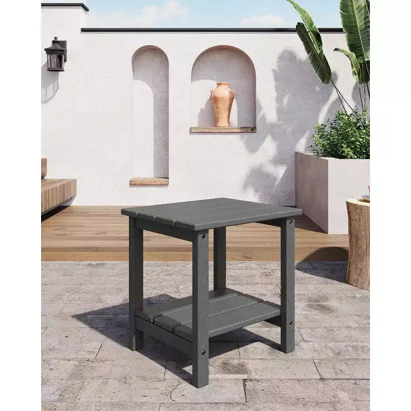 Tavolino da Esterno a 2 Ripiani - Tavolo da Patio in HDPE per Tutte le Stagioni per Piscina e Terrazza