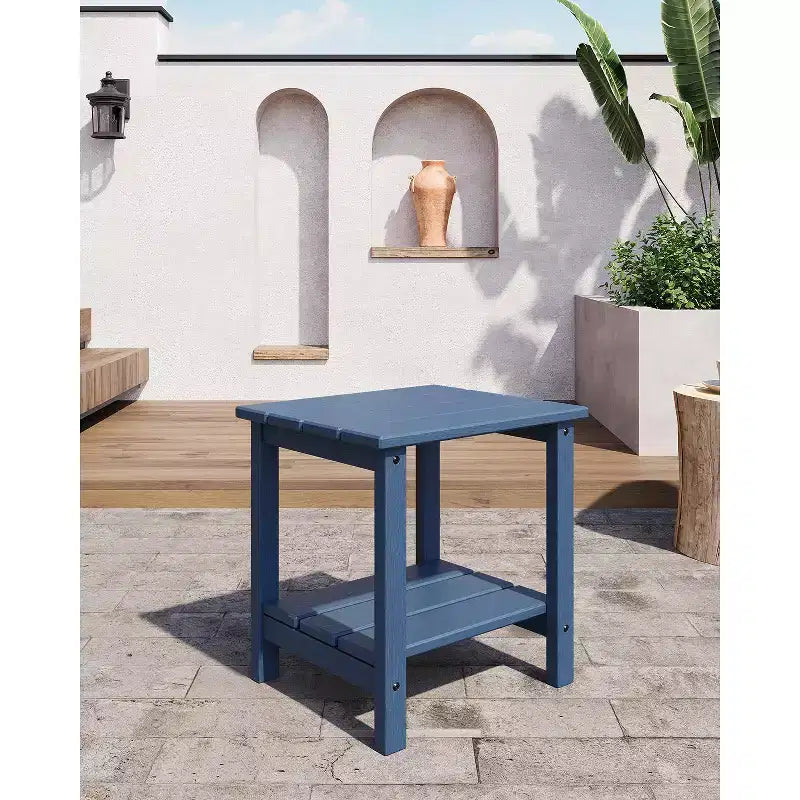 Tavolino da Esterno a 2 Ripiani - Tavolo da Patio in HDPE per Tutte le Stagioni per Piscina e Terrazza