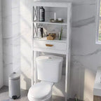 Armadietto portaoggetti da bagno sopra il WC, organizer salvaspazio da appoggio sopra il WC con 1 cassetto e 2 ripiani aperti, bianco