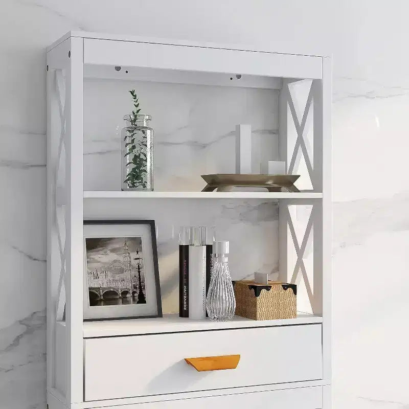 Armadietto portaoggetti da bagno sopra il WC, organizer salvaspazio da appoggio sopra il WC con 1 cassetto e 2 ripiani aperti, bianco