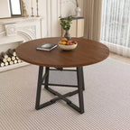 4759 Extendable Round Dining Table for 4-6, Circle Kitchen Table with Storage Shelf, Thickened Top and Metal Frame for Dining Room-Panipeachy