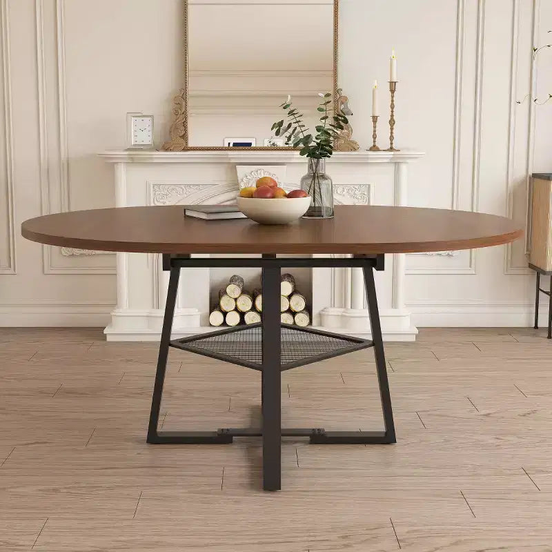 Tavolo da Pranzo Rotondo Estensibile per 4-6 Persone, Tavolo da Cucina Circolare con Scaffale, Piano Ispessito e Struttura in Metallo per Sala da Pranzo