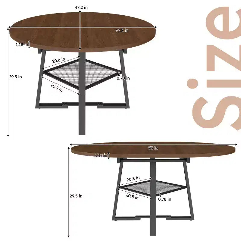 Tavolo da Pranzo Rotondo Estensibile per 4-6 Persone, Tavolo da Cucina Circolare con Scaffale, Piano Ispessito e Struttura in Metallo per Sala da Pranzo