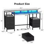 Scrivania per computer grigia da 55 pollici con stazione di ricarica, scrivania da gaming reversibile, luci LED, cassetti in tessuto, tavolo da scrittura per ufficio, studio e camera da letto con contenitore