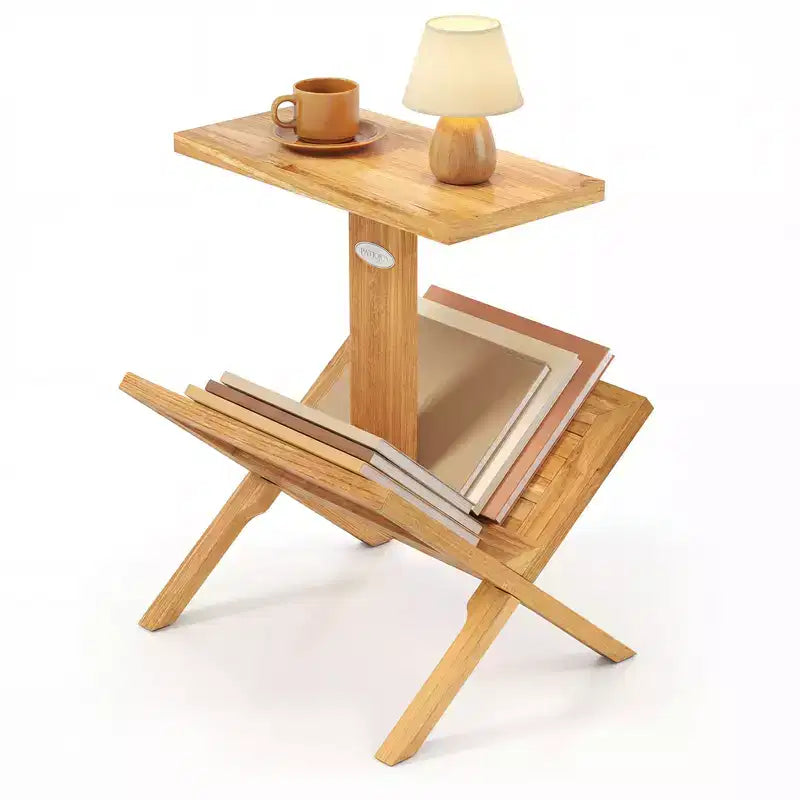 Costway 2-Tier Bookshelf Small Bookcase w/ Teak Wood Frame & Anti-Slip Foot Mats